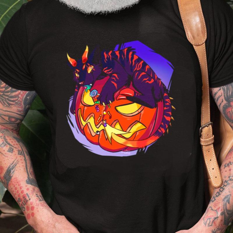 Scary Cat With Horns Pumpkin Cat Unisex Shirts