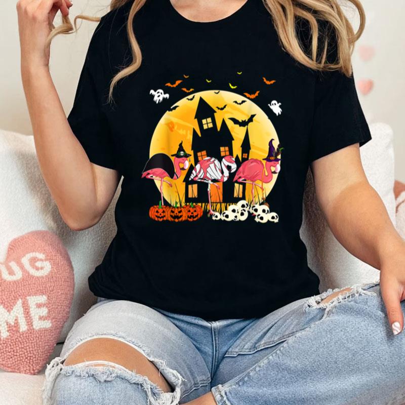 Scary Flamingo Bird Lovers Pumpkin Halloween Party Costumes Unisex Shirts