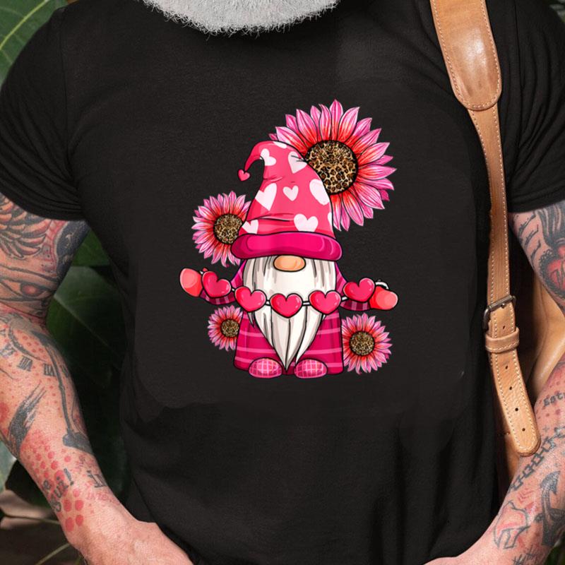 Valentine's Day Gnome With Leopard Sunflower Valentine Day Unisex Shirts