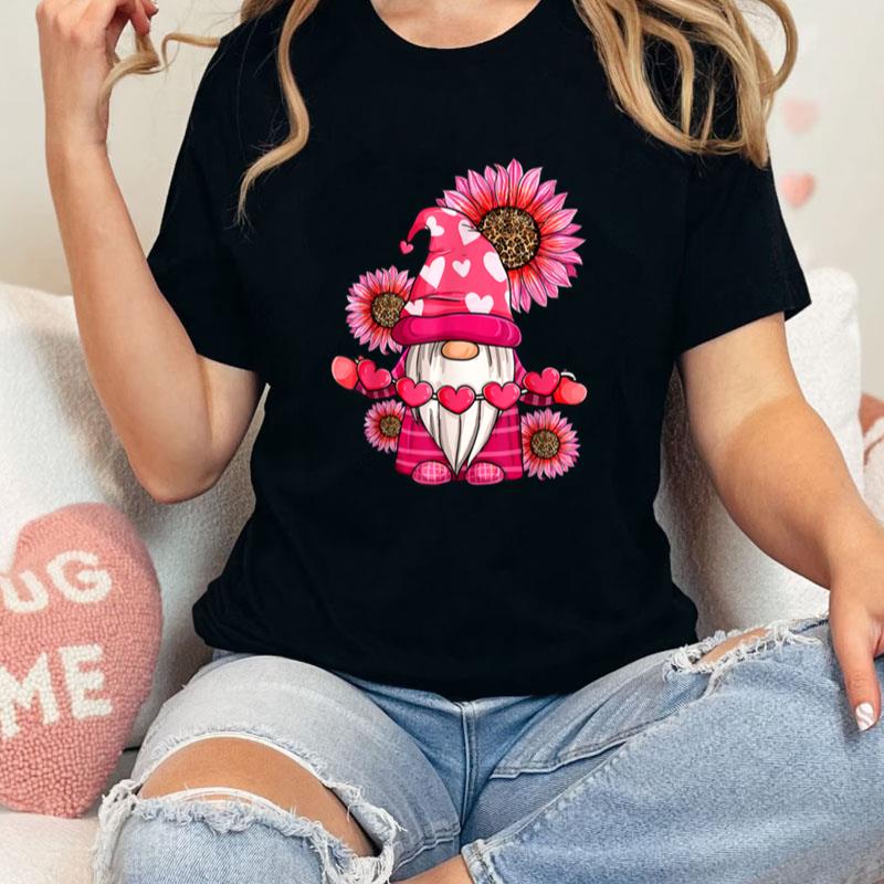 Valentine's Day Gnome With Leopard Sunflower Valentine Day Unisex Shirts