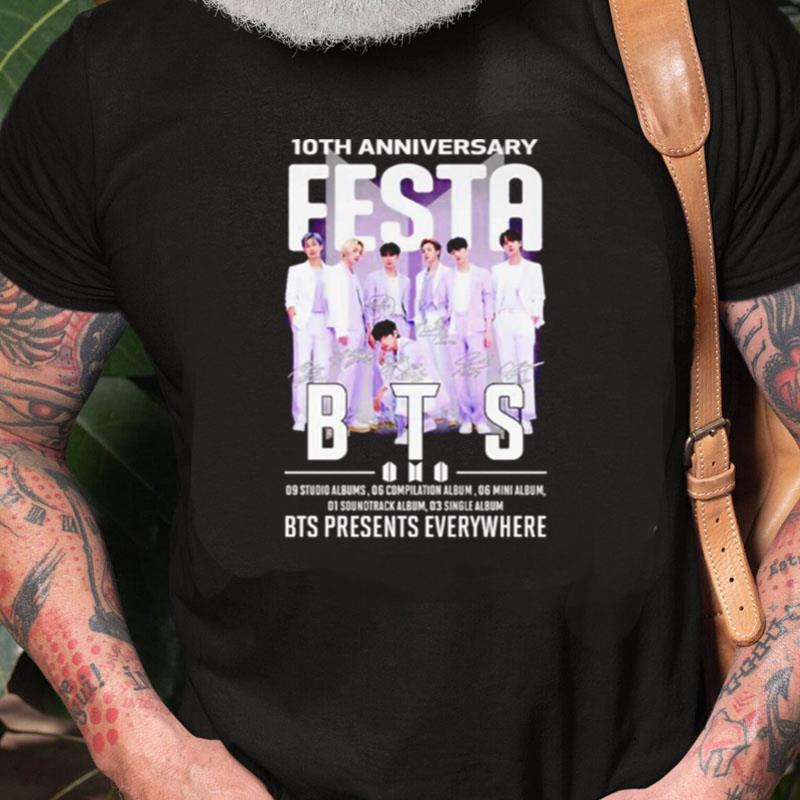 Bts 10Th Anniversary Festa Presents Everywhere Signatures Unisex Shirts