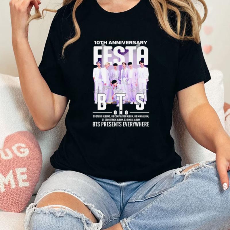 Bts 10Th Anniversary Festa Presents Everywhere Signatures Unisex Shirts