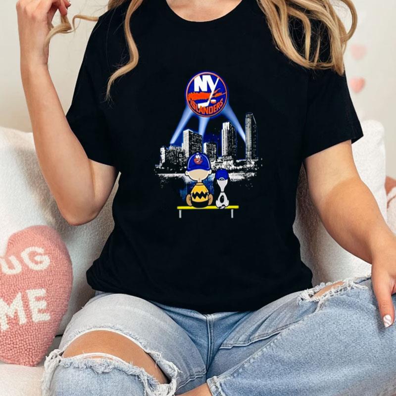 Charlie Brown And Snoopy Dog Watching City News York Islanders Unisex Shirts