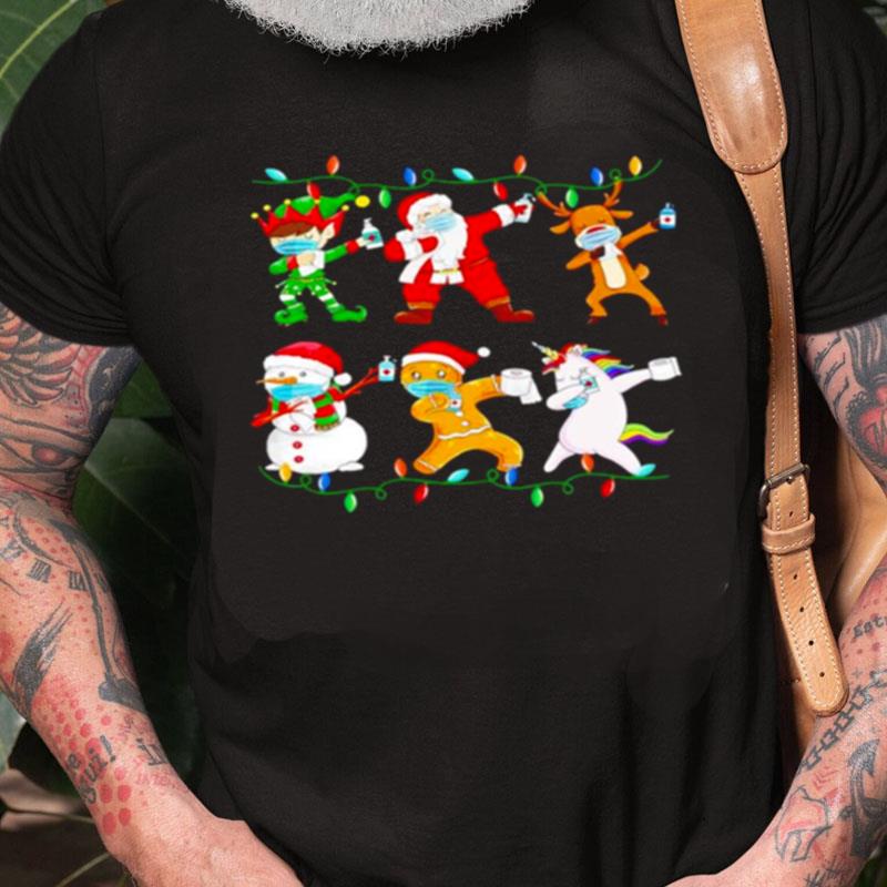 Christmas Dabbing Santa Elf Friends Christmas Lights Unisex Shirts