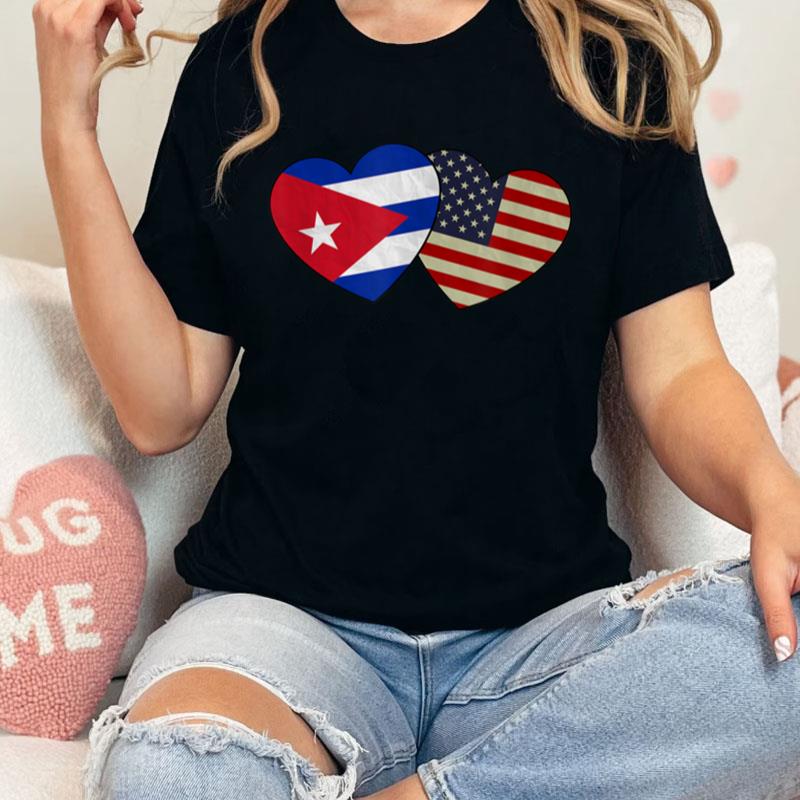 Cuban American Couple Heart Love Flag Valentine Unisex Shirts