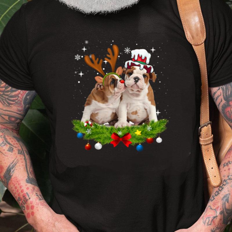 Cute English Bulldog Santa Reindeer Christmas Unisex Shirts