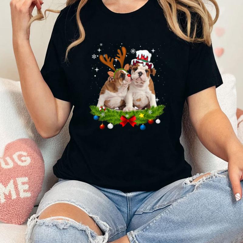 Cute English Bulldog Santa Reindeer Christmas Unisex Shirts