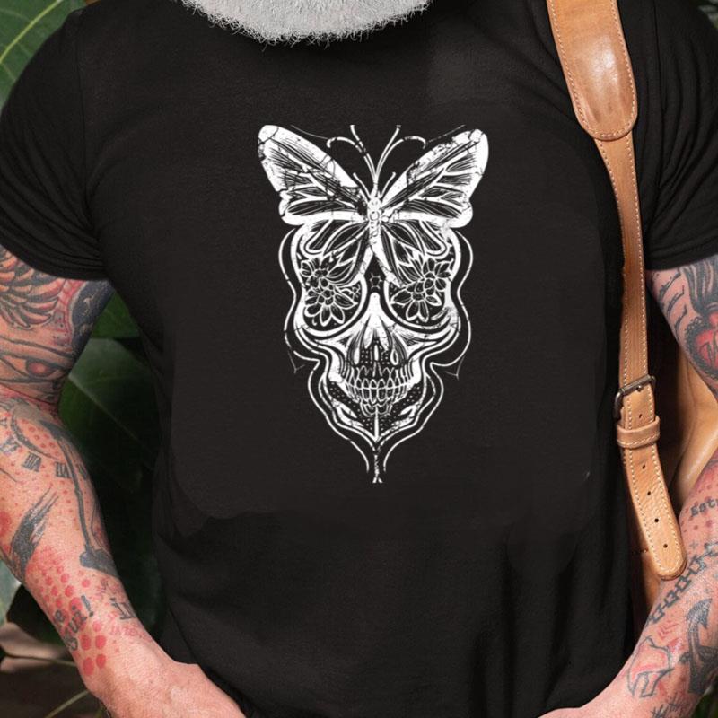 Distressed Butterfly Skull Halloween Floral Skull Unisex Shirts