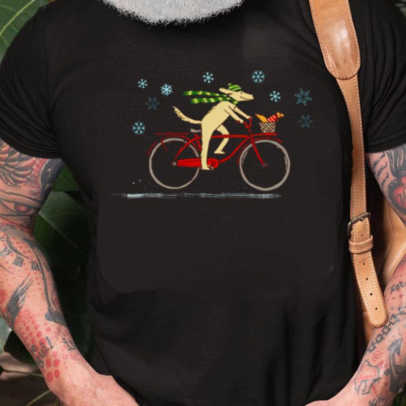 Dog Riding Bicycle With Squirrel Winter Holiday Christmas Unisex Shirts