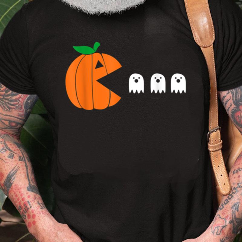 Funny Halloween Pumpkin Eating Ghost Gamer Men Women Kids Unisex Shirts