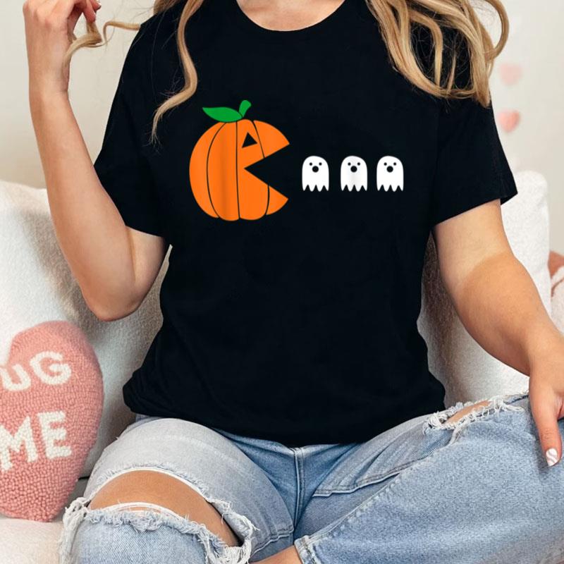 Funny Halloween Pumpkin Eating Ghost Gamer Men Women Kids Unisex Shirts