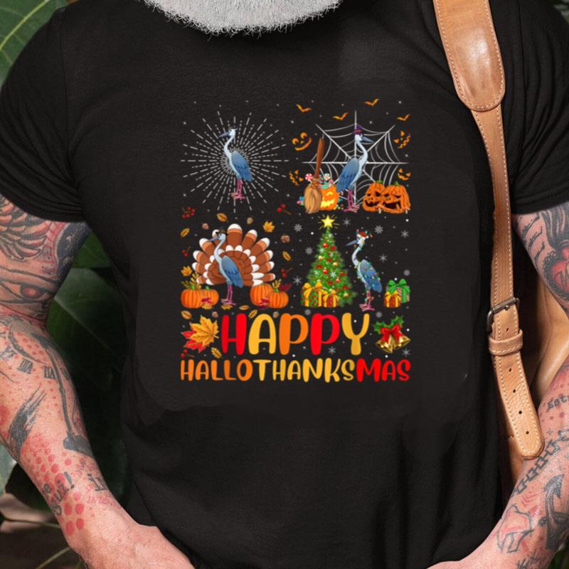 Halloween Thanksgiving Christmas Heron Bird Hallothanksmas Unisex Shirts