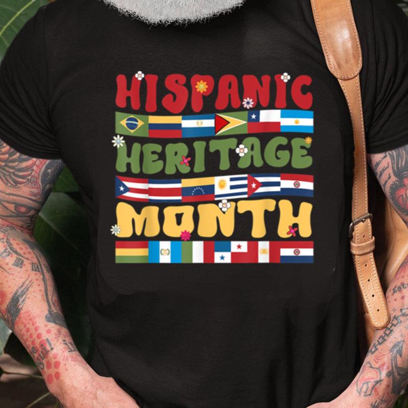 Latino Countries Flag Retro Groovy Hispanic Heritage Month Unisex Shirts