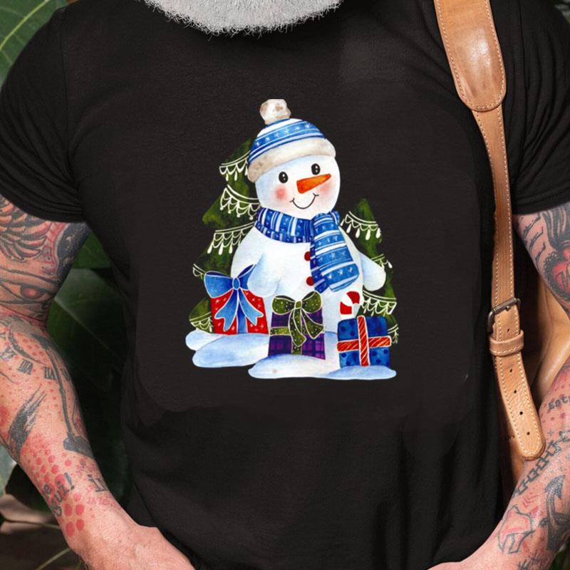 Little Smiling Snowman Watercolor Artwork Winter Spirit Snowman Snowman Pattern Unisex Shirts