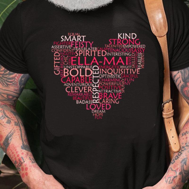 Love Heart Word Cloud Shape Name Pink Peach Ella Mai Unisex Shirts