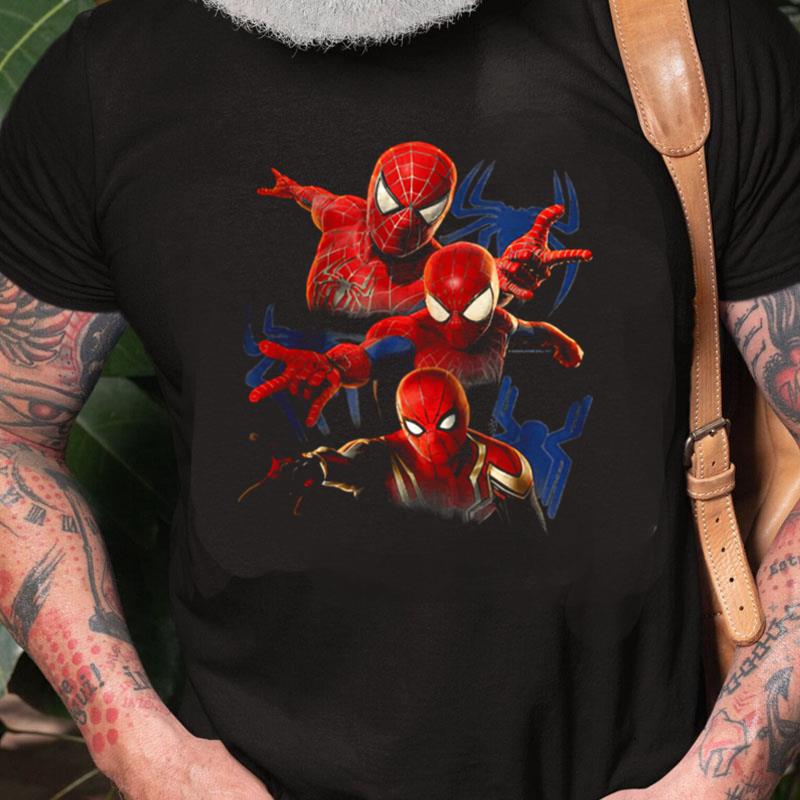 Marvel Spider Man No Way Home Spider Man Trio Combat Pose Unisex Shirts