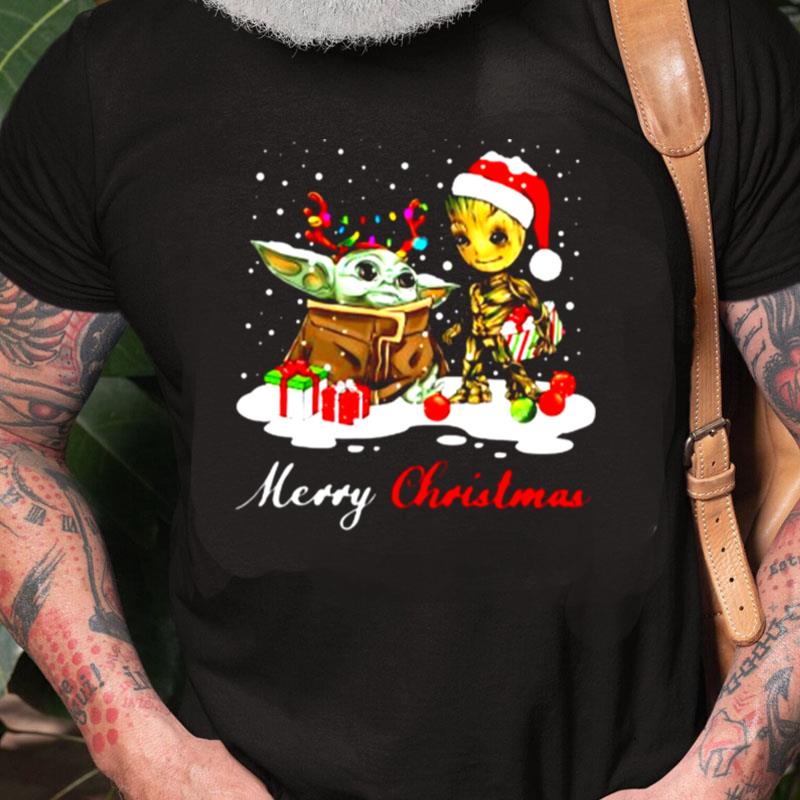 Merry Christmas Baby Yoda And Groot Ornament Christmas Unisex Shirts