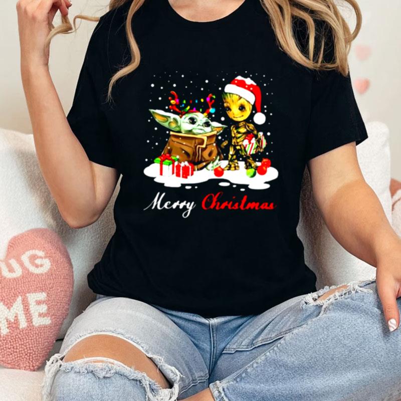 Merry Christmas Baby Yoda And Groot Ornament Christmas Unisex Shirts