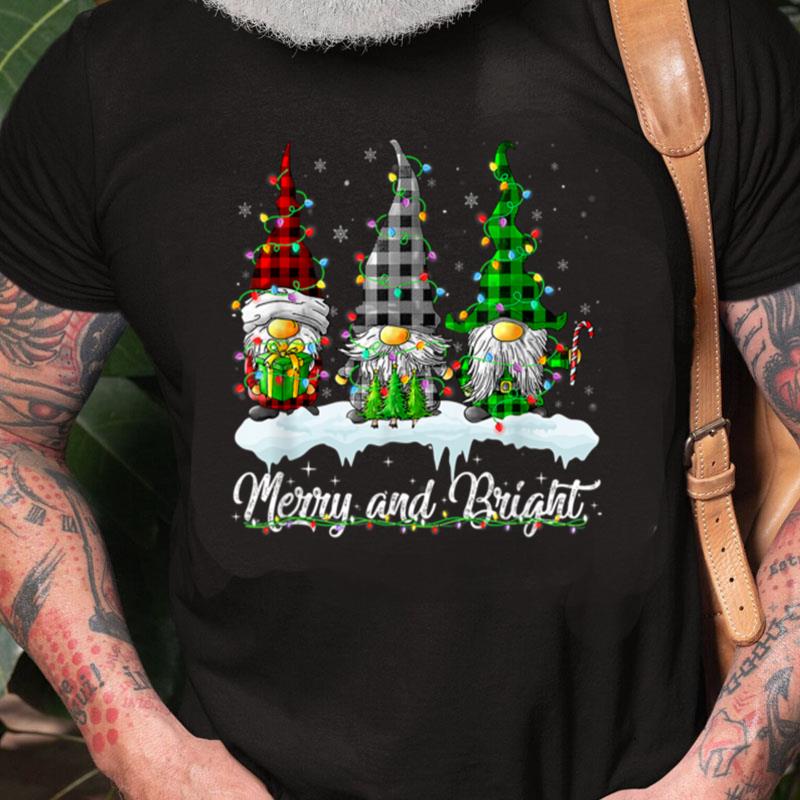 Merry Christmas Bright Three Gnomes Leopard Plaid Lights Unisex Shirts