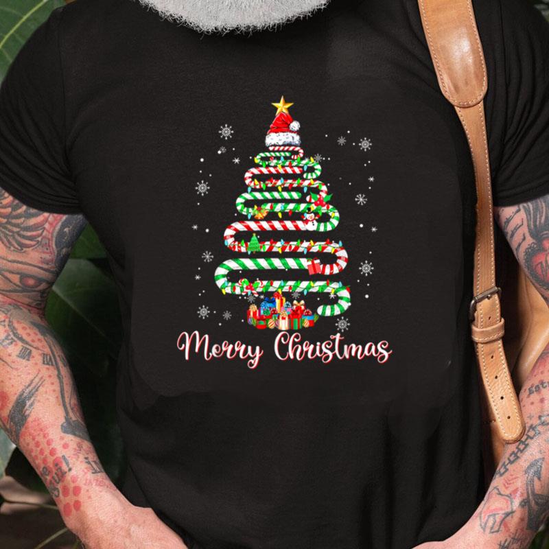 Merry Christmas Candy Cane Tree Lights Santa Hat Family Xmas Unisex Shirts