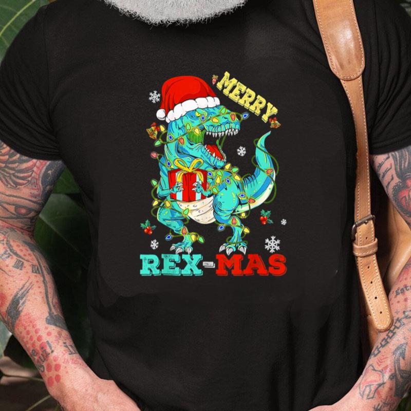 Merry Rex Mas Dinosaur Santa Christmas Tree Lights Unisex Shirts