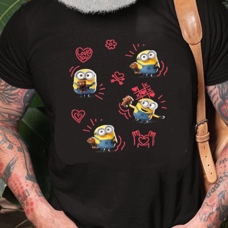 Minions Valentine's Day Bob And Teddy Bear Jumble Unisex Shirts