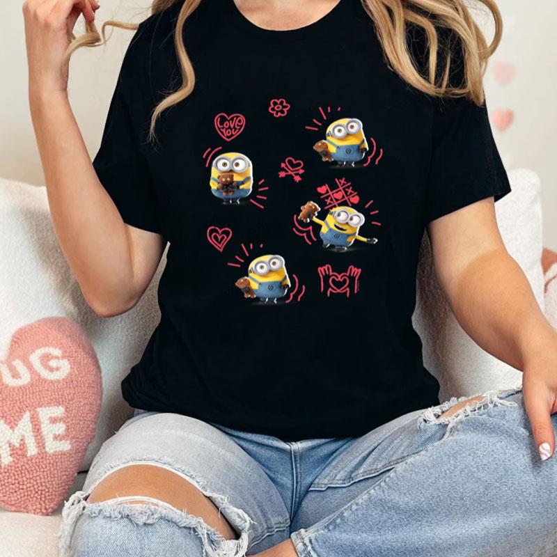 Minions Valentine's Day Bob And Teddy Bear Jumble Unisex Shirts