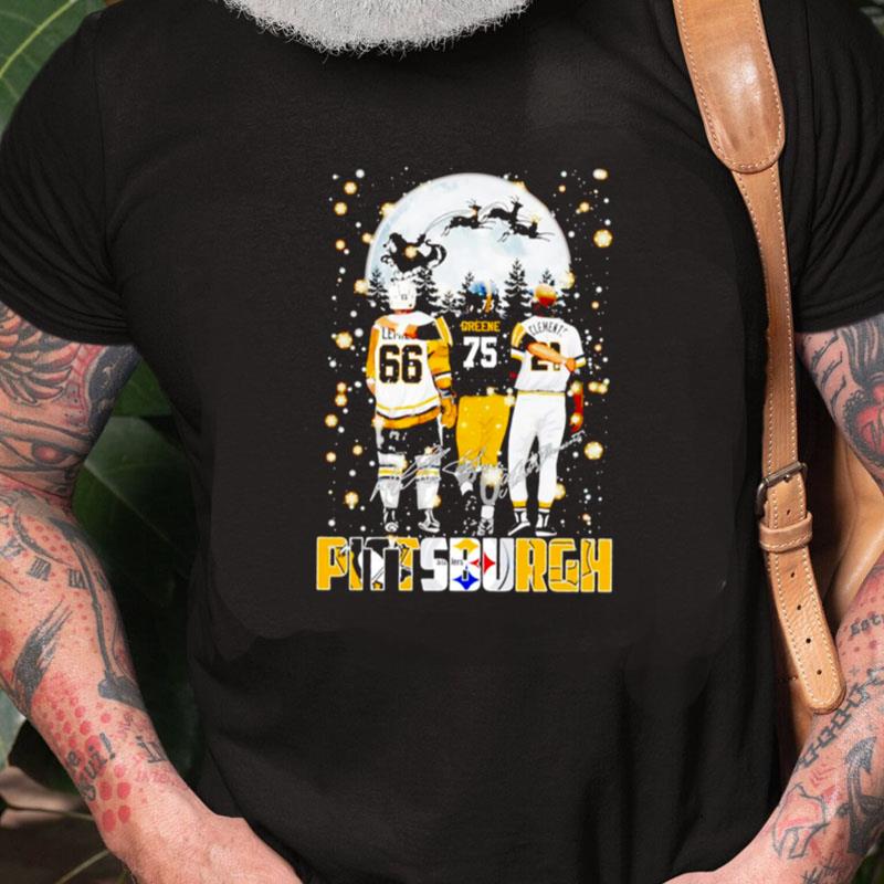 Pittsburgh Sports Teams Mario Lemieux Joe Greene And Roberto Clemente Christmas Signatures Unisex Shirts