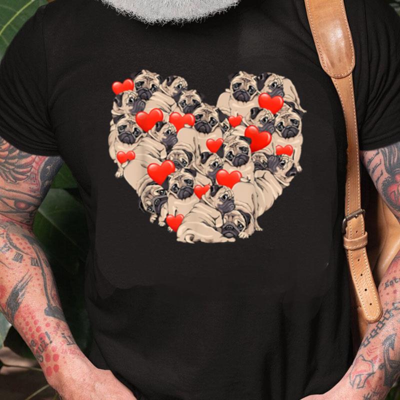 Pug Valentines Day Heart Dog Lover Unisex Shirts