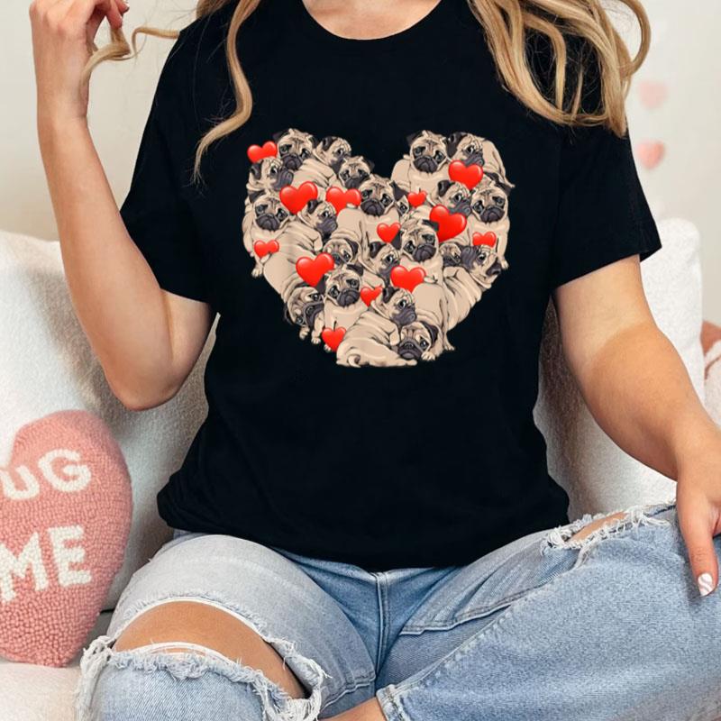 Pug Valentines Day Heart Dog Lover Unisex Shirts