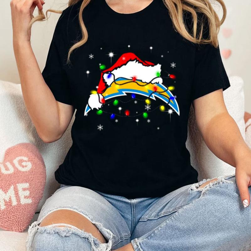 Santa Los Angeles Chargers Logo Lights Christmas Unisex Shirts