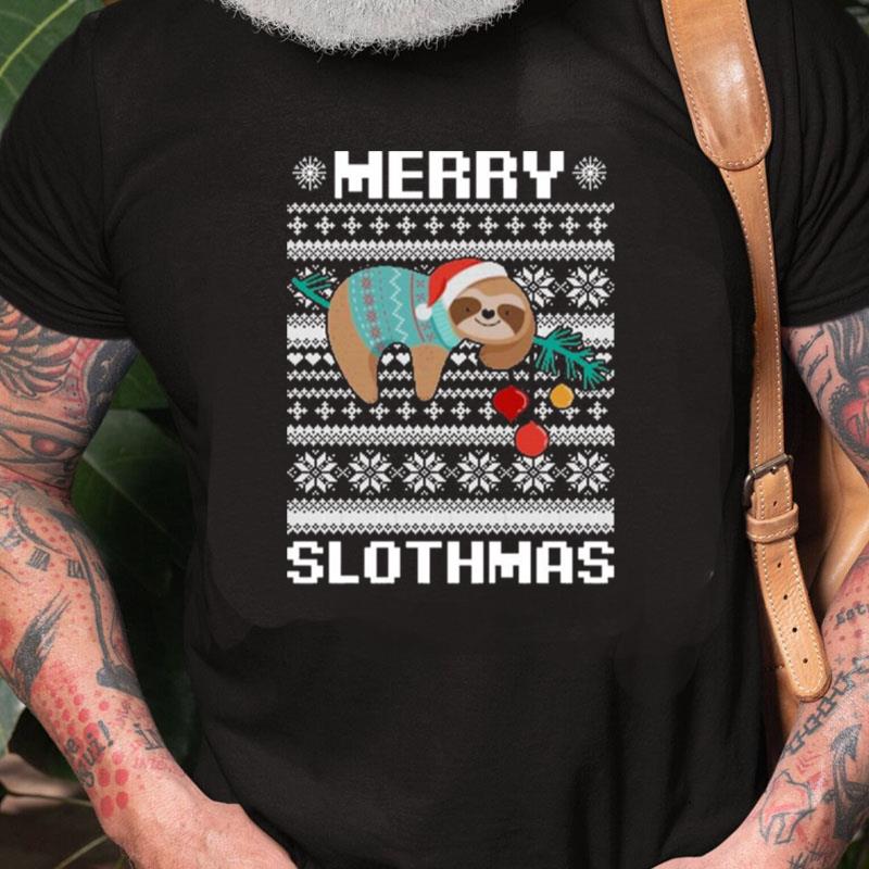 Santa Sloth Merry Slothmas Ugly Christmas Unisex Shirts