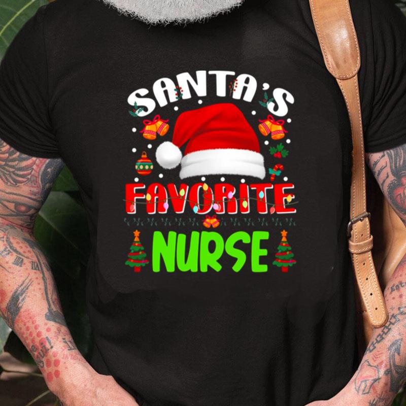 Santa's Favorite Nurse Funny Christmas Xmas Tree Winter Nurse Christmas Unisex Shirts