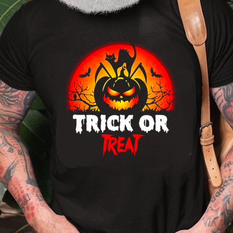 Scary Black Cat Trick Or Treat Halloween Illustration Unisex Shirts