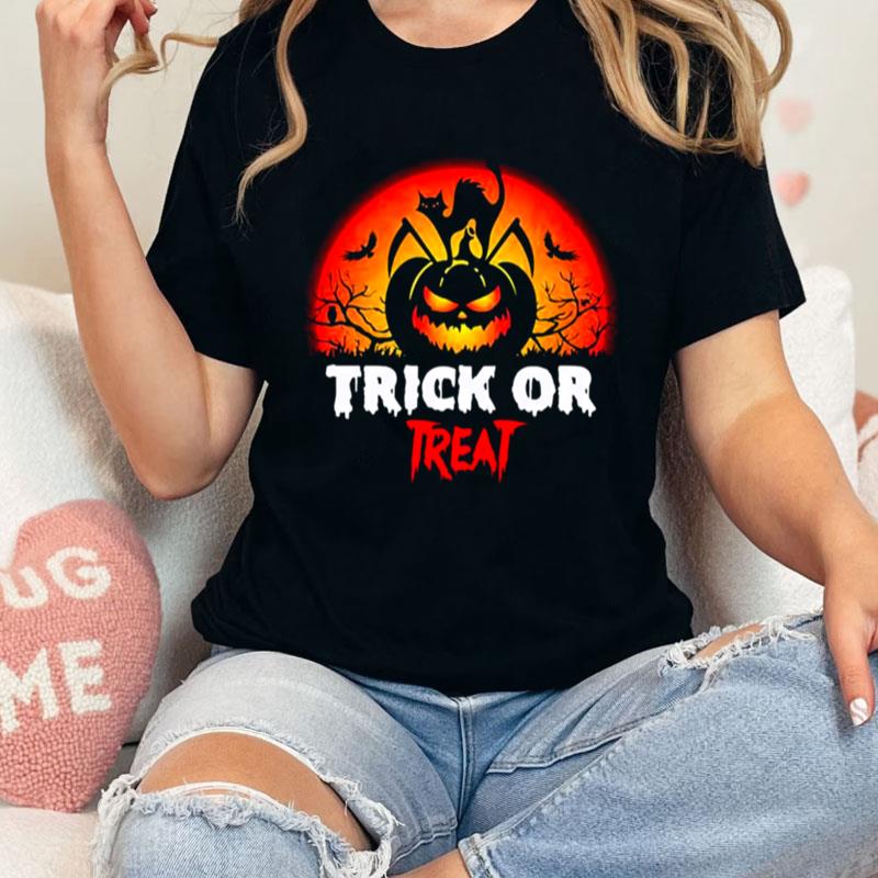 Scary Black Cat Trick Or Treat Halloween Illustration Unisex Shirts