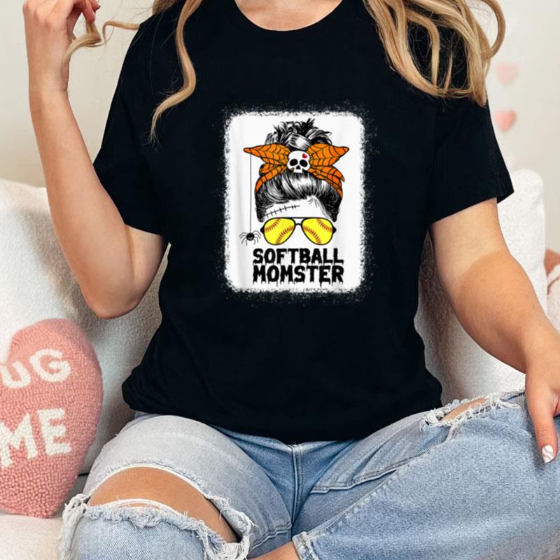 Softball Mom Life Messy Bun Halloween Women Softball Momster Unisex Shirts