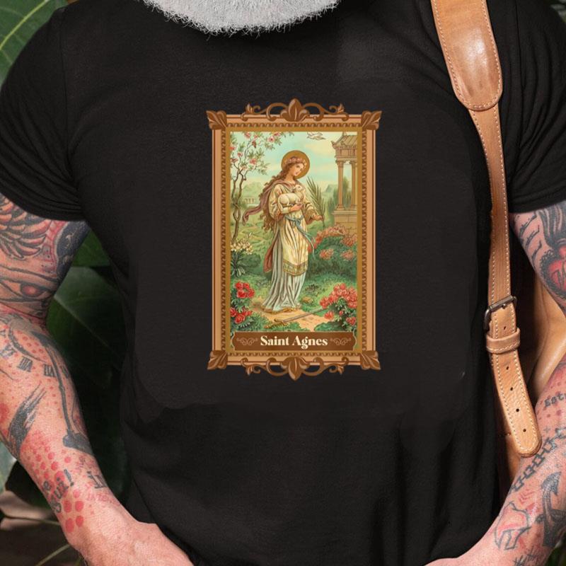 St Agnes Of Rome Prayer Card Vintage Catholic Art Saints Unisex Shirts