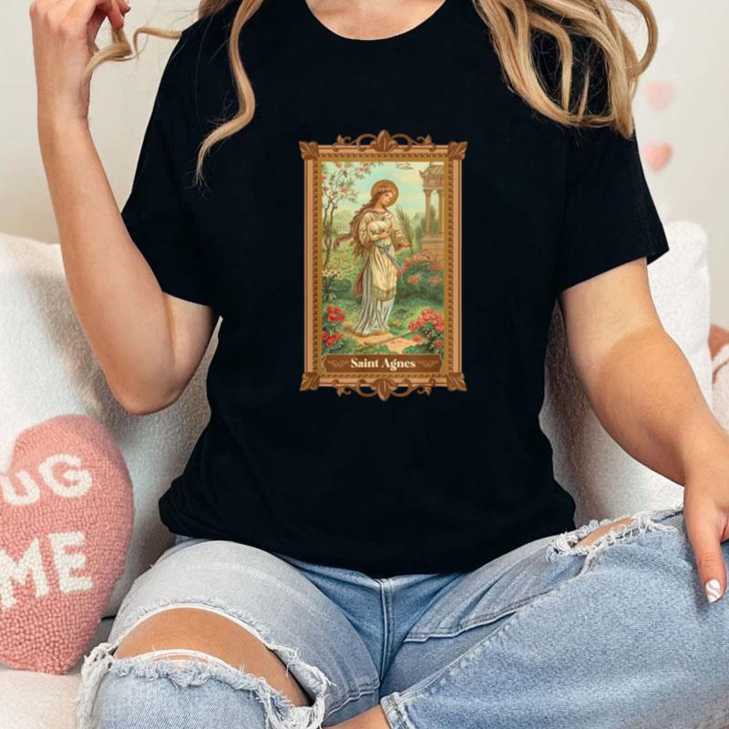 St Agnes Of Rome Prayer Card Vintage Catholic Art Saints Unisex Shirts