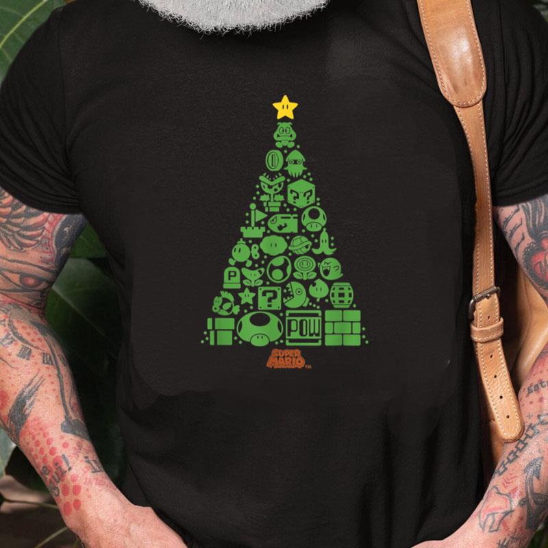 Super Mario Item Characters Christmas Tree Graphic Unisex Shirts