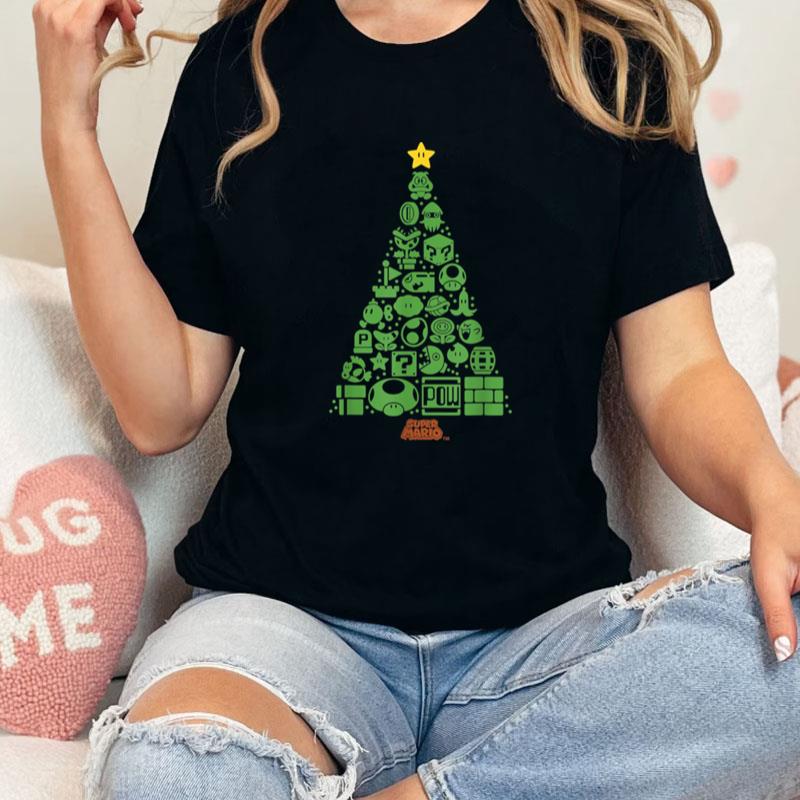 Super Mario Item Characters Christmas Tree Graphic Unisex Shirts