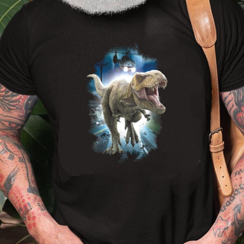 Tyrannosaurus Rex With Helicoptor Jurassic World Unisex Shirts