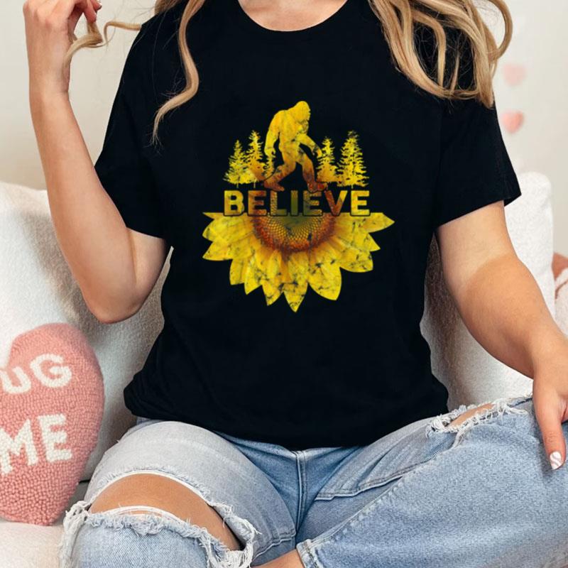 Vintage Sunflower Bigfoot Believe Unisex Shirts