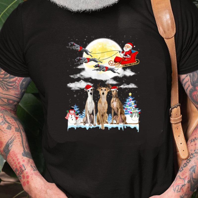 Whippet Funny Reindeer Christmas Moon Santa Dog Unisex Shirts